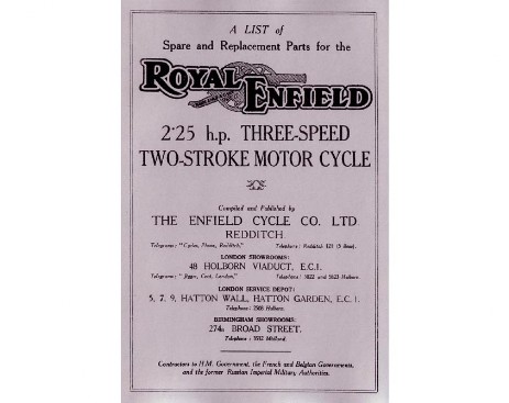 Royal Enfield 1928 to 1929 3.36 HP parts book
